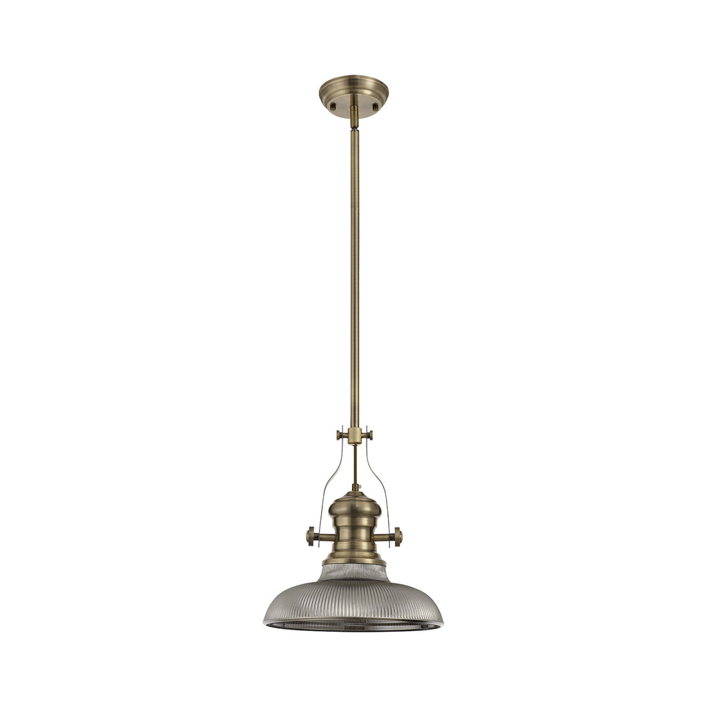 NLK01159 Louis 1 Light Telescopic Pendant With 30cm Round Glass Shade Antique Brass/Smoked
