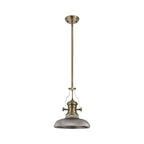 NLK01159 Louis 1 Light Telescopic Pendant With 30cm Round Glass Shade Antique Brass/Smoked