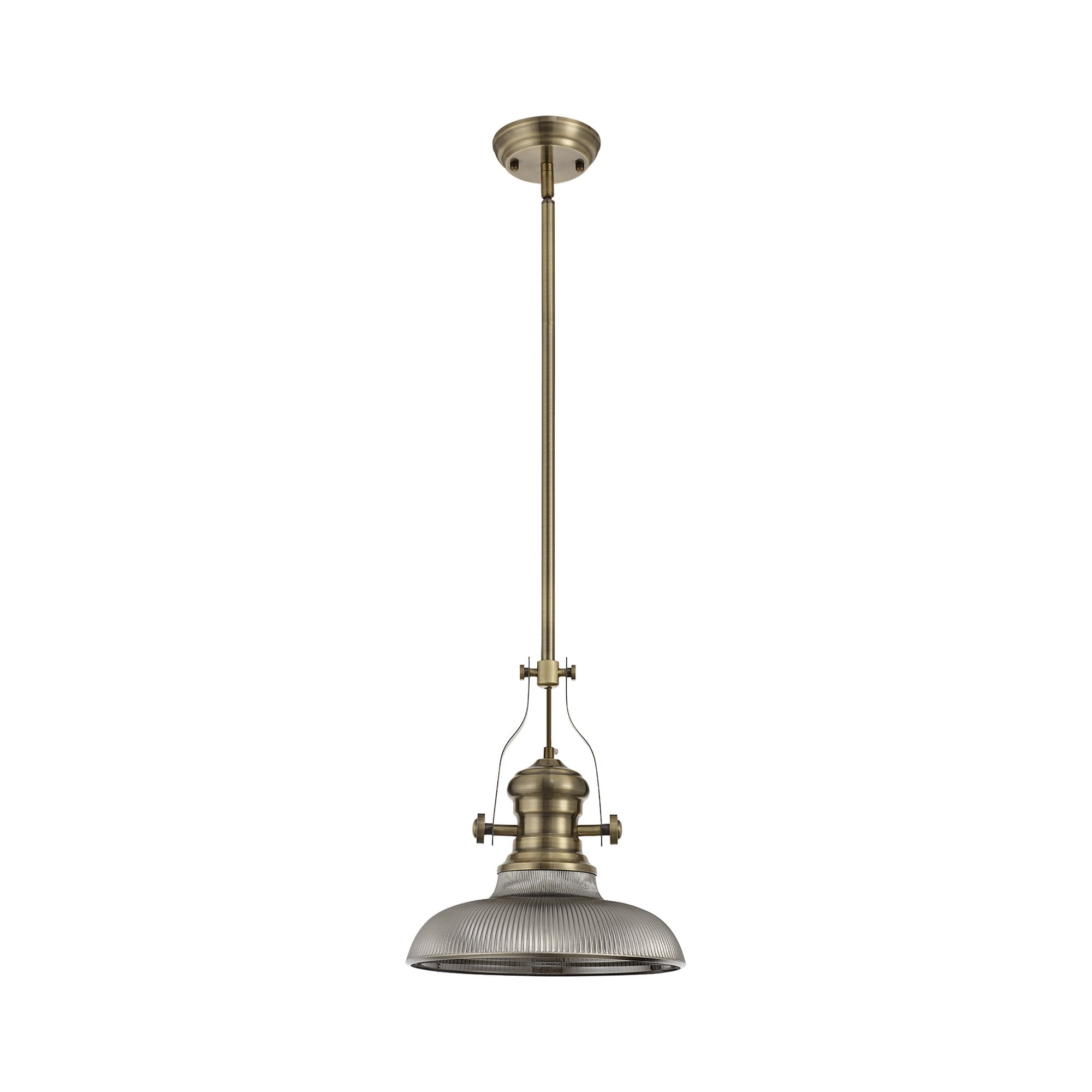 NLK01159 Louis 1 Light Telescopic Pendant With 30cm Round Glass Shade Antique Brass/Smoked
