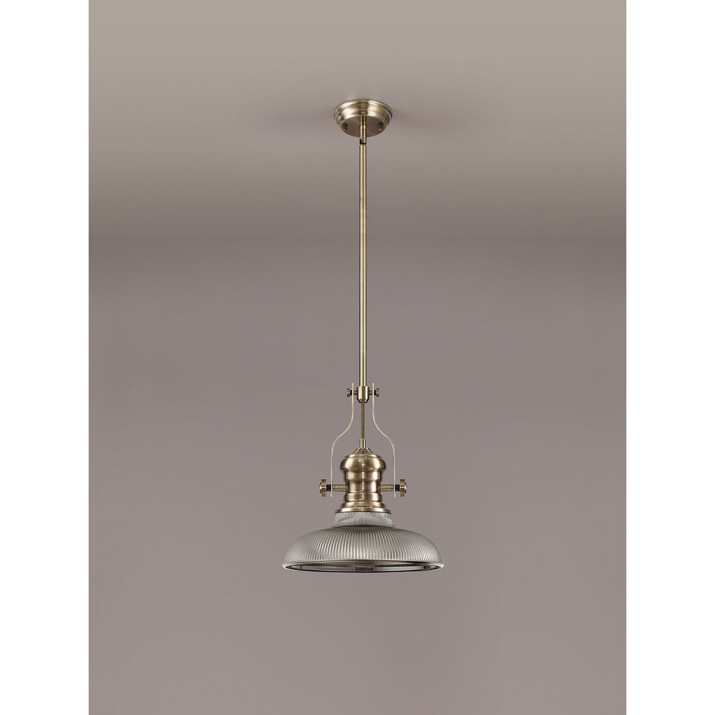 NLK01159 Louis 1 Light Telescopic Pendant With 30cm Round Glass Shade Antique Brass/Smoked