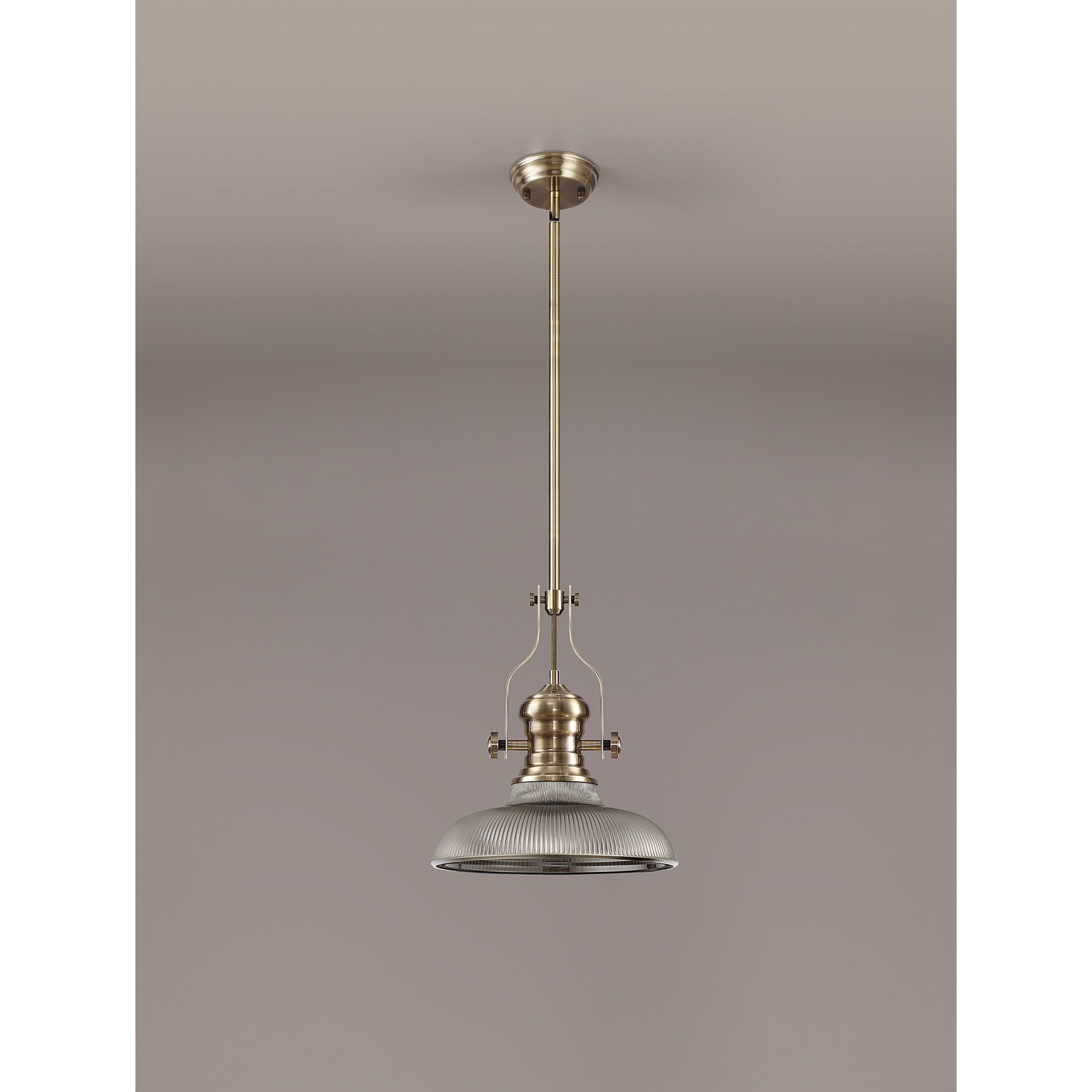 NLK01159 Louis 1 Light Telescopic Pendant With 30cm Round Glass Shade Antique Brass/Smoked