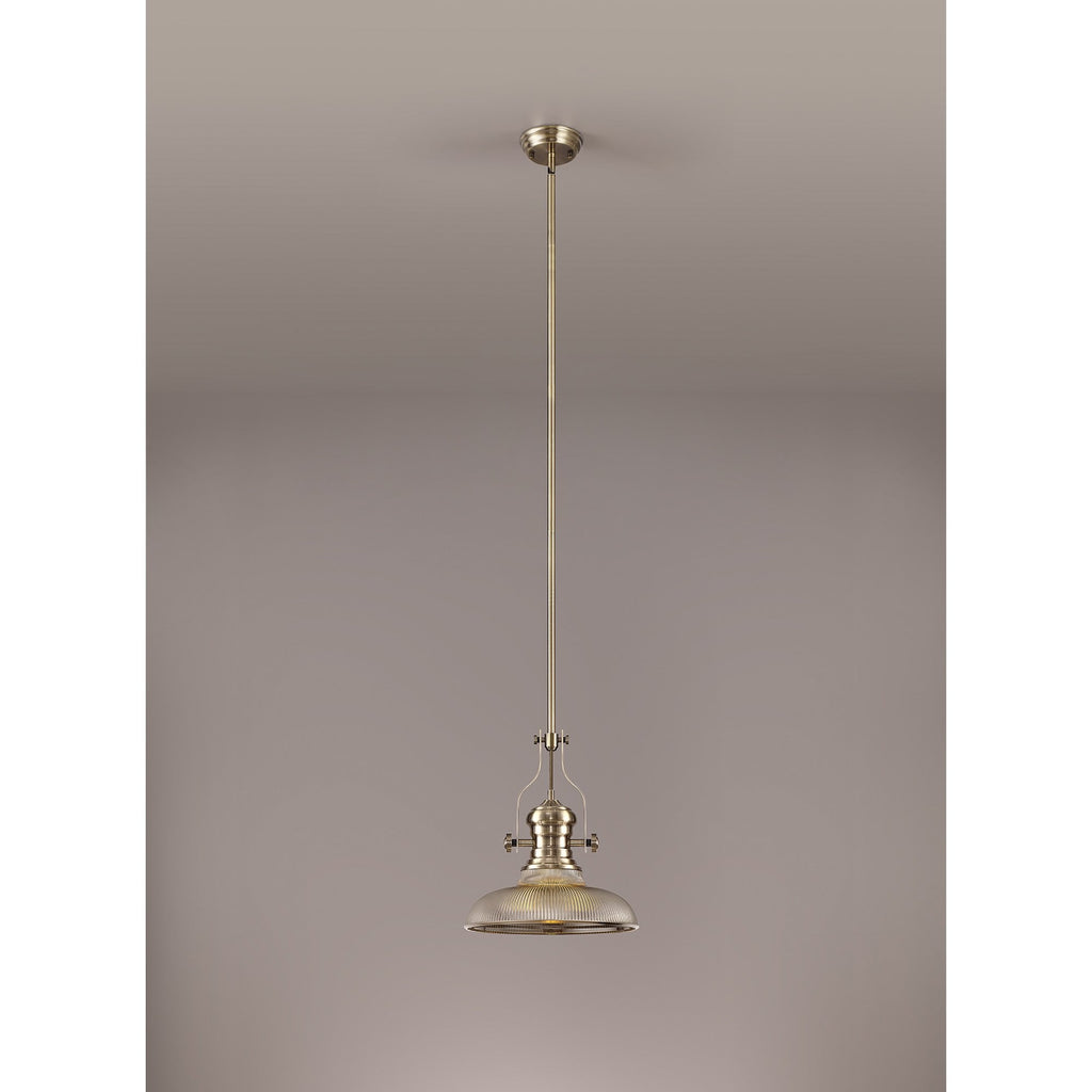 NLK01159 Louis 1 Light Telescopic Pendant With 30cm Round Glass Shade Antique Brass/Smoked