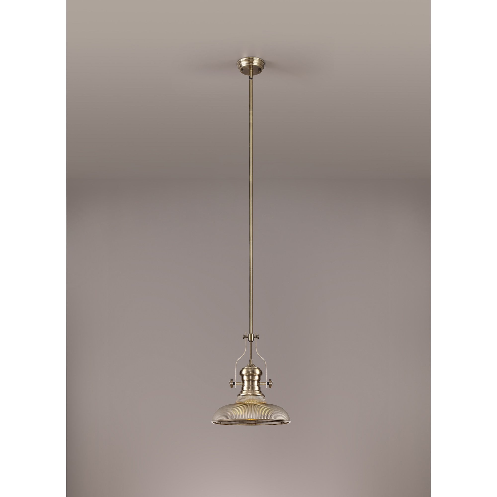 NLK01159 Louis 1 Light Telescopic Pendant With 30cm Round Glass Shade Antique Brass/Smoked