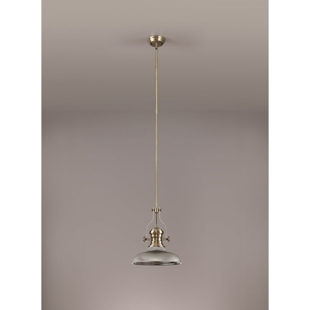 NLK01159 Louis 1 Light Telescopic Pendant With 30cm Round Glass Shade Antique Brass/Smoked