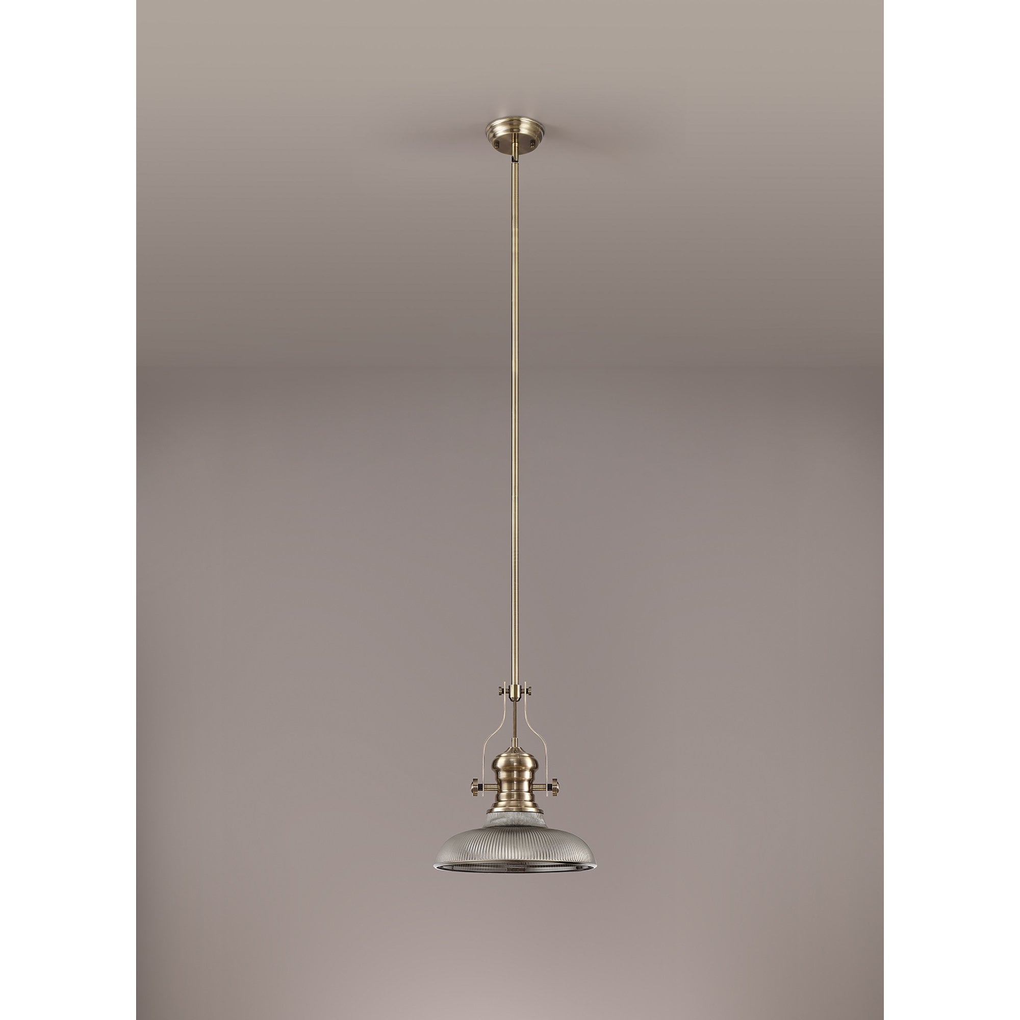 NLK01159 Louis 1 Light Telescopic Pendant With 30cm Round Glass Shade Antique Brass/Smoked