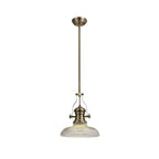 NLK01169 Louis 1 Light Telescopic Pendant With 30cm Round Glass Shade Antique Brass/Clear