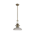 NLK01169 Louis 1 Light Telescopic Pendant With 30cm Round Glass Shade Antique Brass/Clear