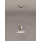 NLK01169 Louis 1 Light Telescopic Pendant With 30cm Round Glass Shade Antique Brass/Clear