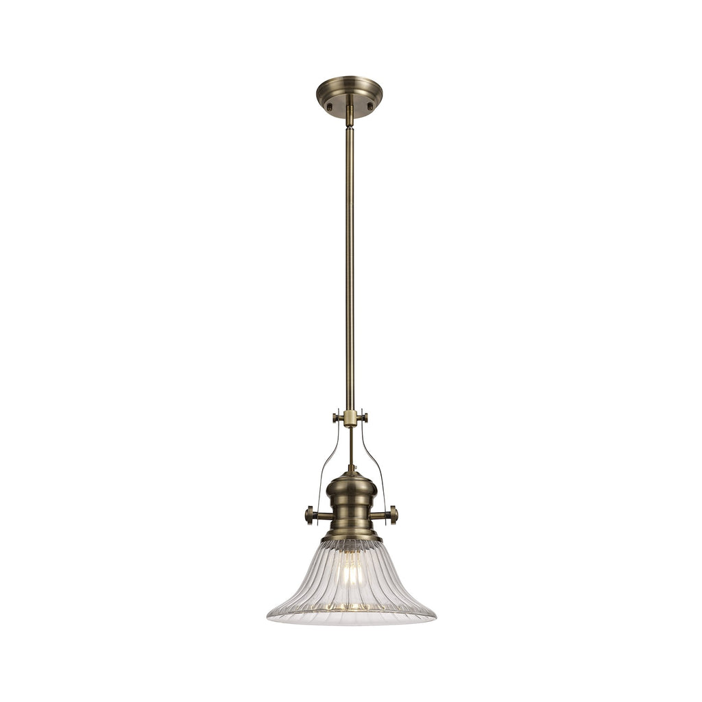 NLK01179 Louis 1 Light Telescopic Pendant With 30cm Bell Glass Shade Antique Brass/Clear