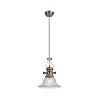 NLK01179 Louis 1 Light Telescopic Pendant With 30cm Bell Glass Shade Antique Brass/Clear