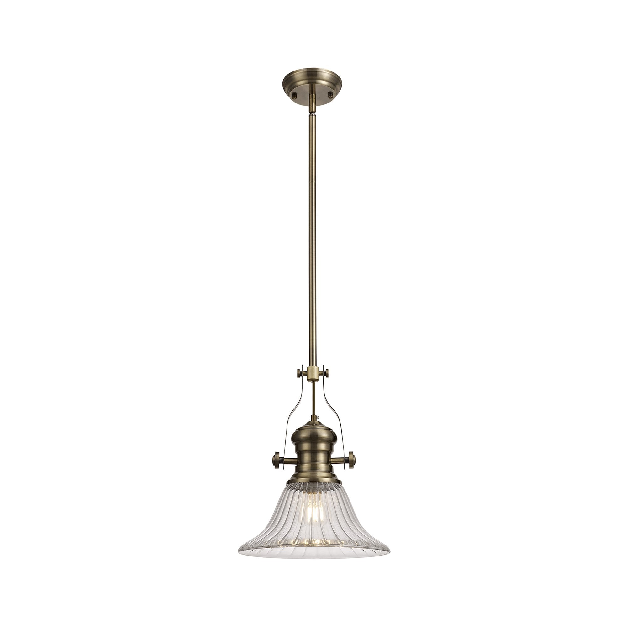 NLK01179 Louis 1 Light Telescopic Pendant With 30cm Bell Glass Shade Antique Brass/Clear