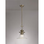 NLK01179 Louis 1 Light Telescopic Pendant With 30cm Bell Glass Shade Antique Brass/Clear