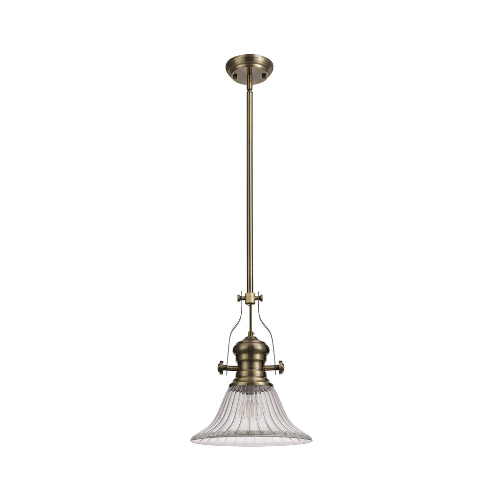 NLK01179 Louis 1 Light Telescopic Pendant With 30cm Bell Glass Shade Antique Brass/Clear