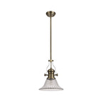 NLK01179 Louis 1 Light Telescopic Pendant With 30cm Bell Glass Shade Antique Brass/Clear