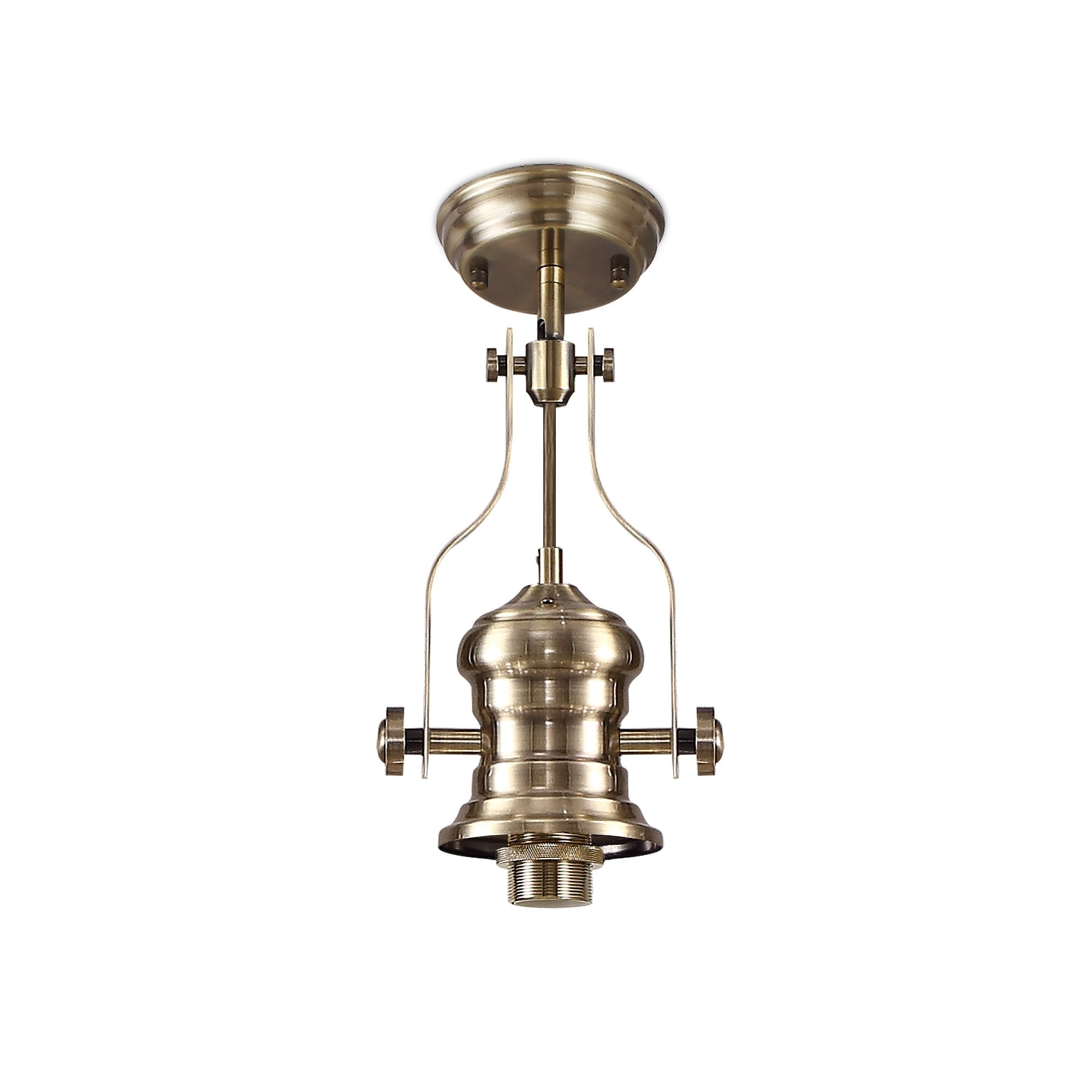 NLK01179 Louis 1 Light Telescopic Pendant With 30cm Bell Glass Shade Antique Brass/Clear