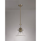 NLK01179 Louis 1 Light Telescopic Pendant With 30cm Bell Glass Shade Antique Brass/Clear