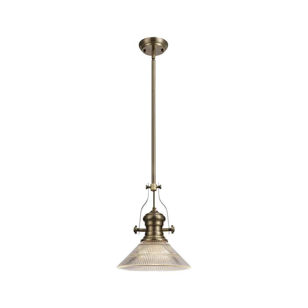 NLK01189 Louis 1 Light Telescopic Pendant With 30cm Cone Glass Shade Antique Brass/Clear