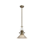 NLK01189 Louis 1 Light Telescopic Pendant With 30cm Cone Glass Shade Antique Brass/Clear