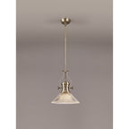 NLK01189 Louis 1 Light Telescopic Pendant With 30cm Cone Glass Shade Antique Brass/Clear