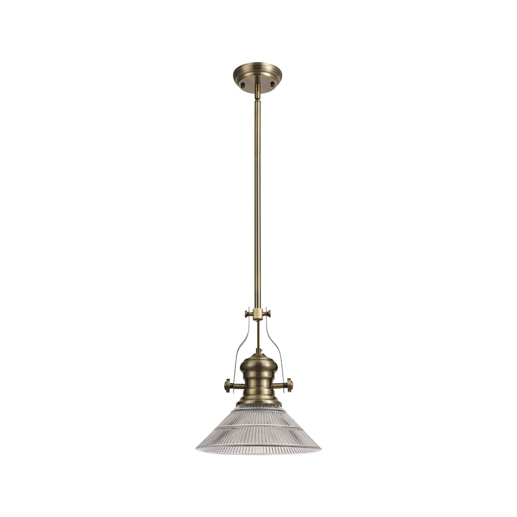 NLK01189 Louis 1 Light Telescopic Pendant With 30cm Cone Glass Shade Antique Brass/Clear