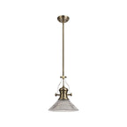 NLK01189 Louis 1 Light Telescopic Pendant With 30cm Cone Glass Shade Antique Brass/Clear