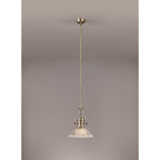 NLK01189 Louis 1 Light Telescopic Pendant With 30cm Cone Glass Shade Antique Brass/Clear