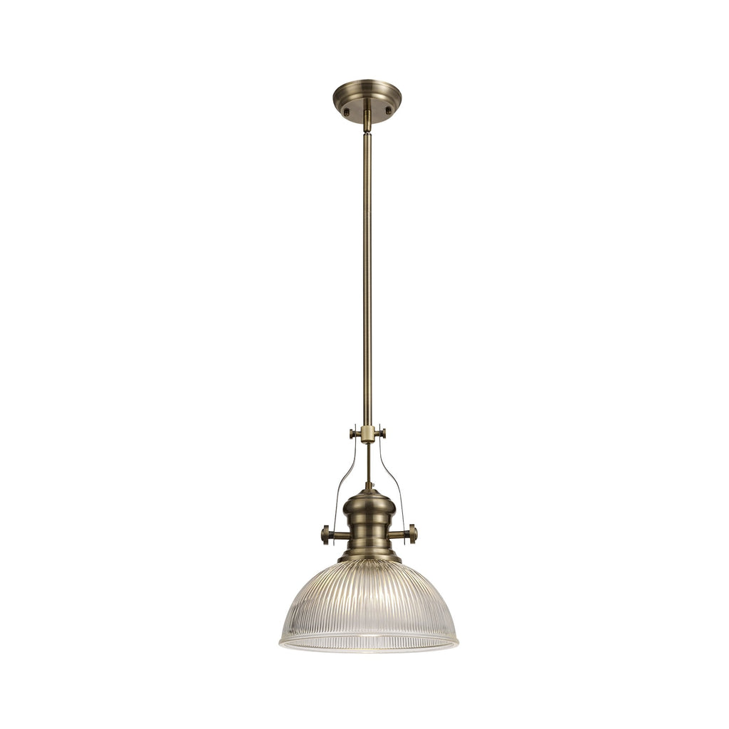 NLK01199 Louis 1 Light Telescopic Pendant With 30cm Dome Glass Shade Antique Brass/Clear