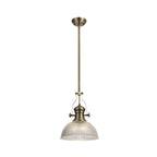 NLK01199 Louis 1 Light Telescopic Pendant With 30cm Dome Glass Shade Antique Brass/Clear