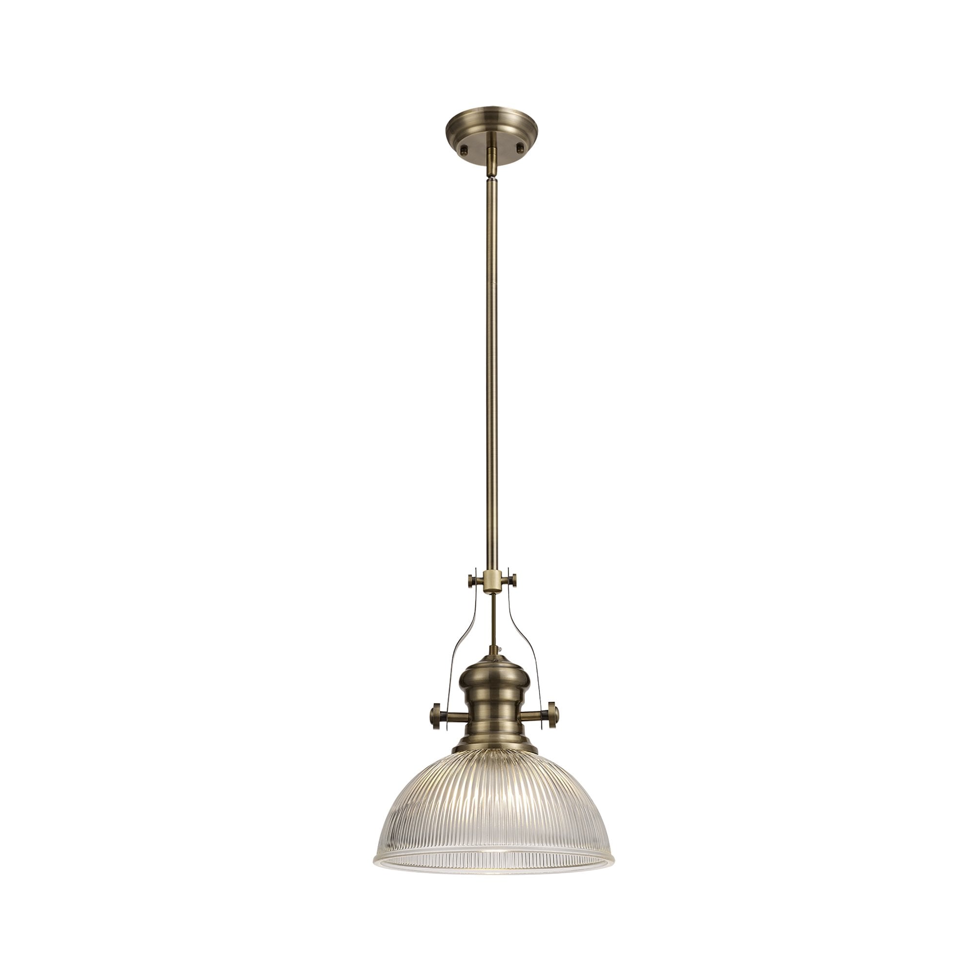 NLK01199 Louis 1 Light Telescopic Pendant With 30cm Dome Glass Shade Antique Brass/Clear