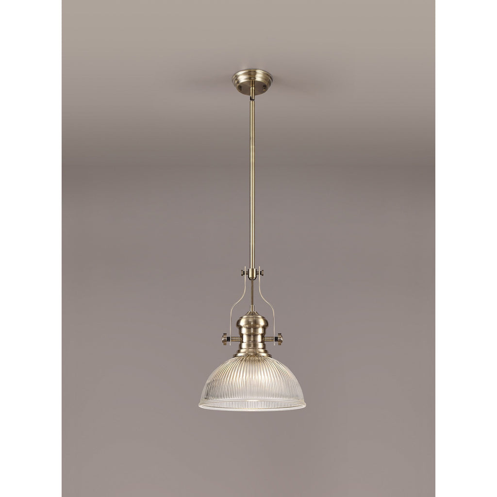 NLK01199 Louis 1 Light Telescopic Pendant With 30cm Dome Glass Shade Antique Brass/Clear