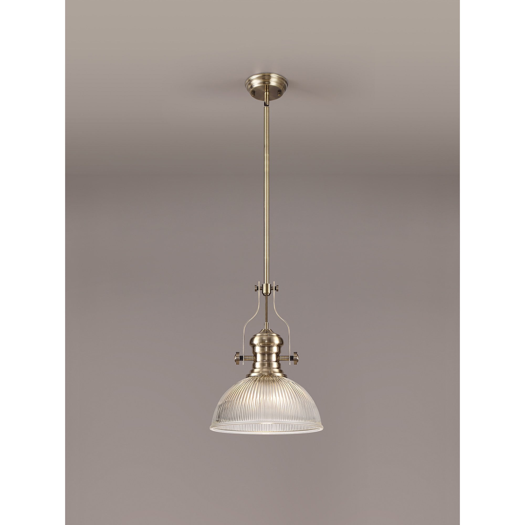 NLK01199 Louis 1 Light Telescopic Pendant With 30cm Dome Glass Shade Antique Brass/Clear