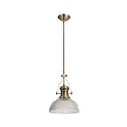 NLK01199 Louis 1 Light Telescopic Pendant With 30cm Dome Glass Shade Antique Brass/Clear