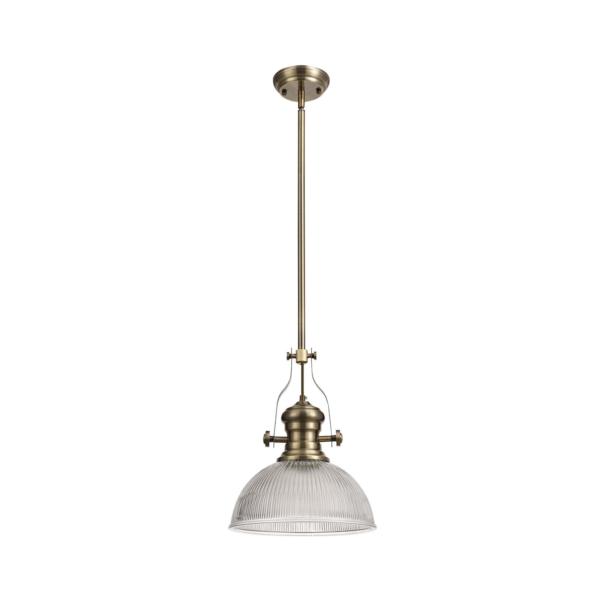 NLK01199 Louis 1 Light Telescopic Pendant With 30cm Dome Glass Shade Antique Brass/Clear