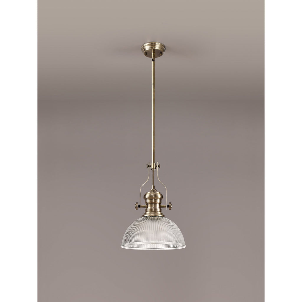 NLK01199 Louis 1 Light Telescopic Pendant With 30cm Dome Glass Shade Antique Brass/Clear
