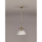 NLK01199 Louis 1 Light Telescopic Pendant With 30cm Dome Glass Shade Antique Brass/Clear