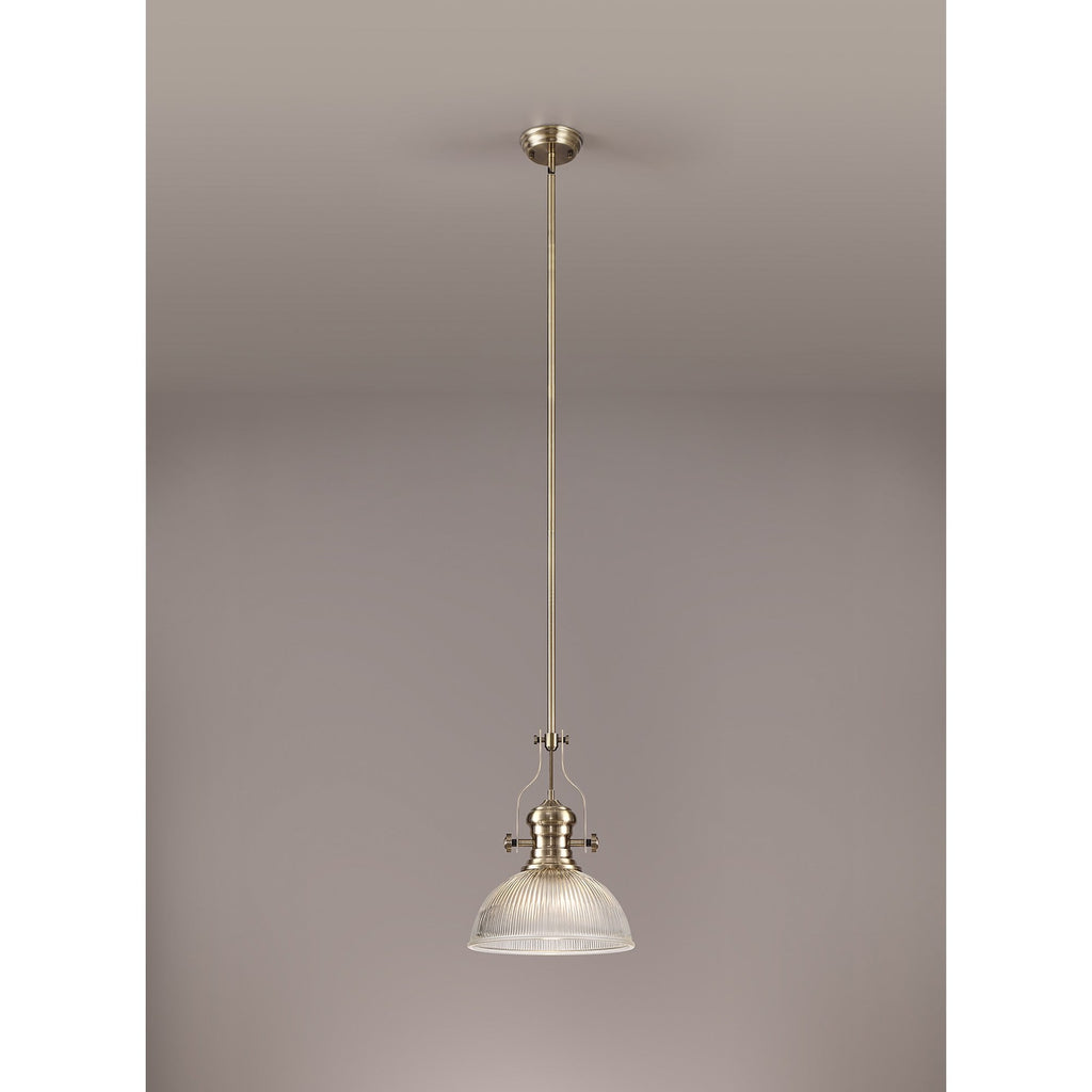 NLK01199 Louis 1 Light Telescopic Pendant With 30cm Dome Glass Shade Antique Brass/Clear