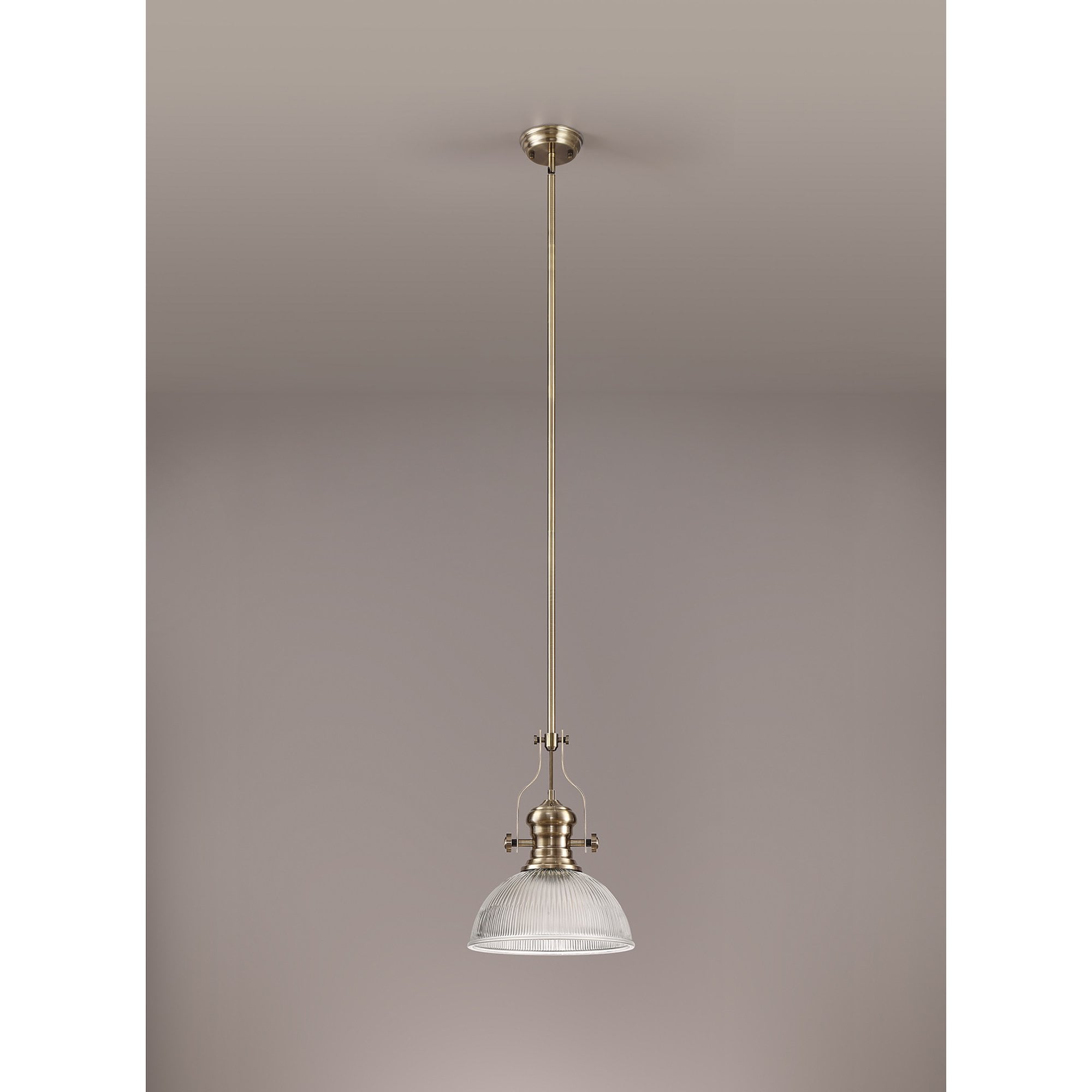 NLK01199 Louis 1 Light Telescopic Pendant With 30cm Dome Glass Shade Antique Brass/Clear