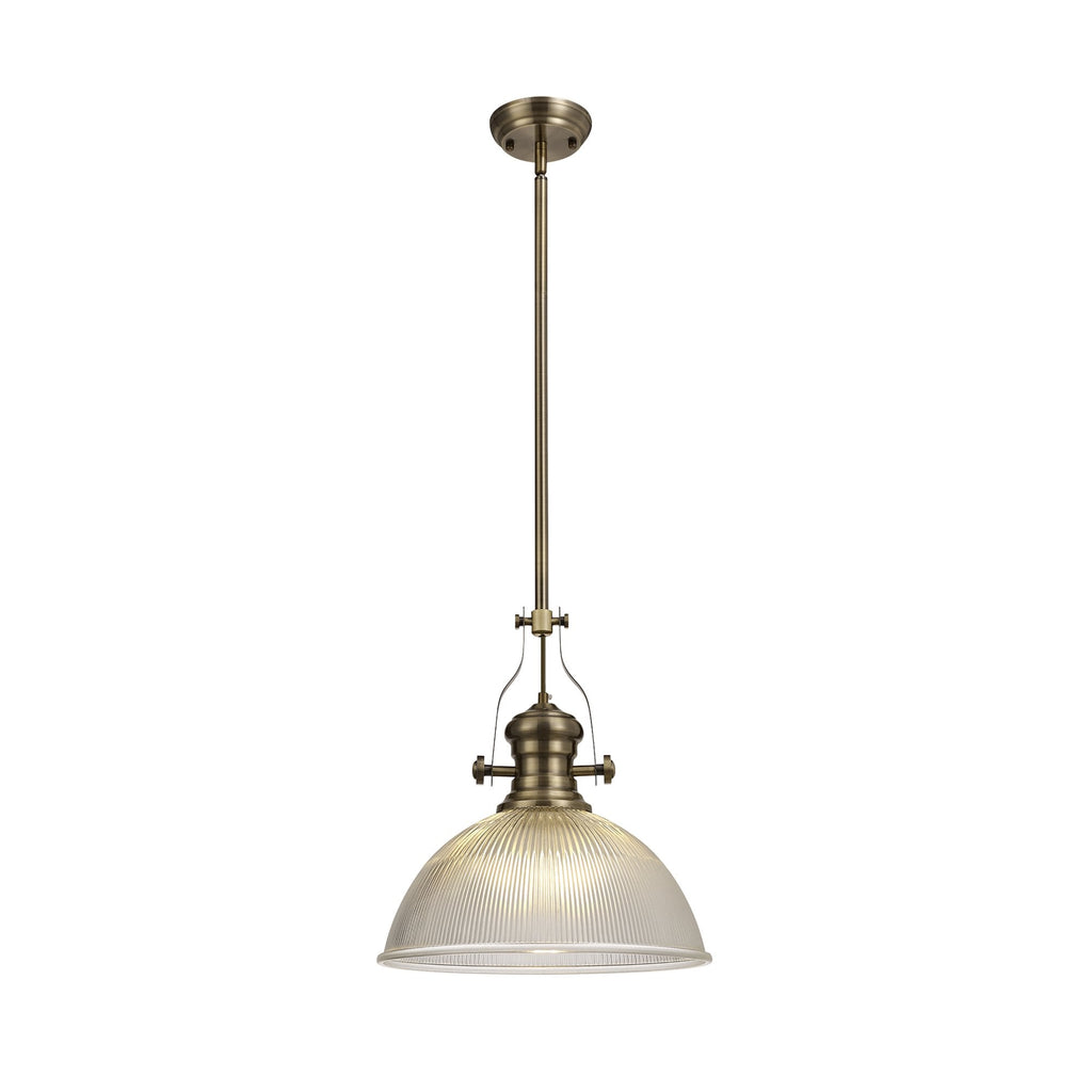 NLK01209 Louis 1 Light Telescopic Pendant With 38cm Dome Glass Shade Antique Brass/Clear