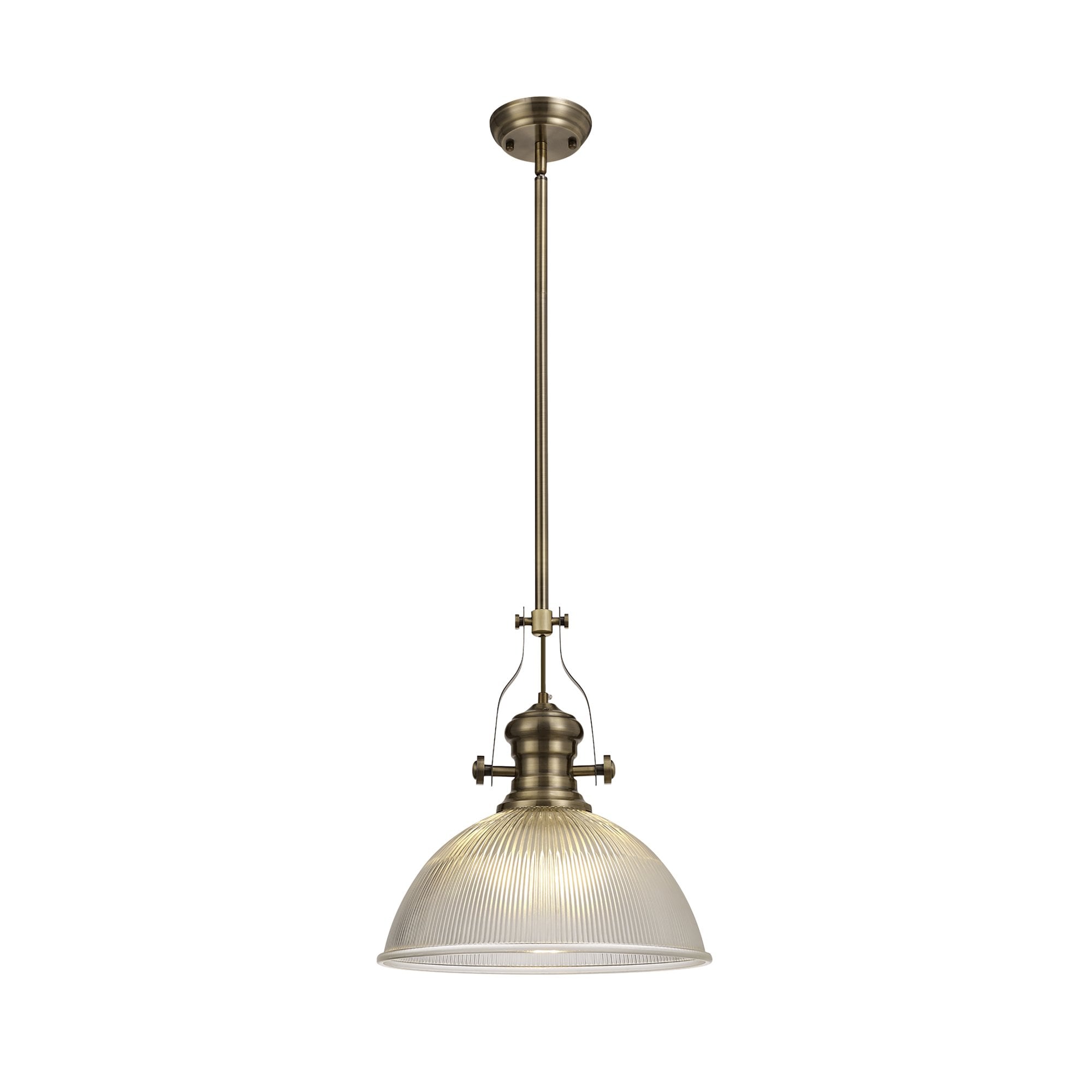 NLK01209 Louis 1 Light Telescopic Pendant With 38cm Dome Glass Shade Antique Brass/Clear