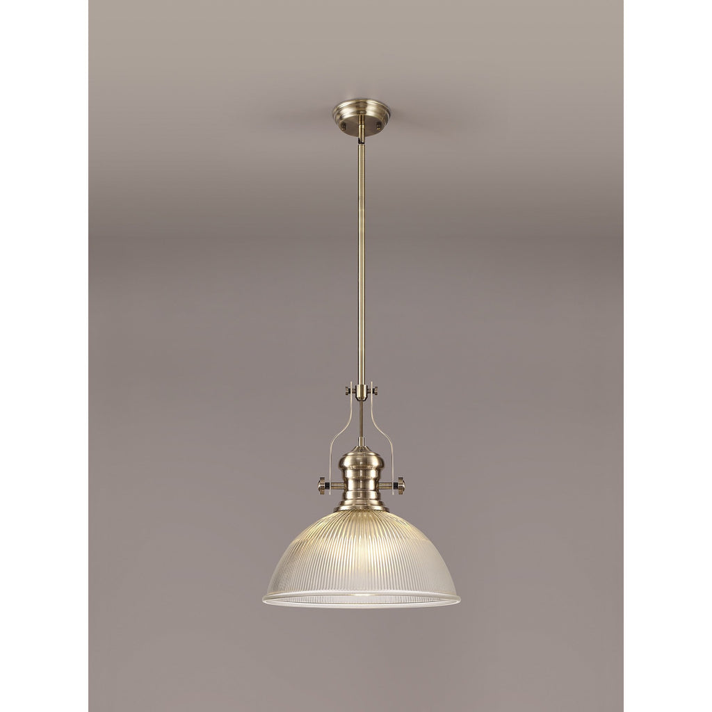 NLK01209 Louis 1 Light Telescopic Pendant With 38cm Dome Glass Shade Antique Brass/Clear