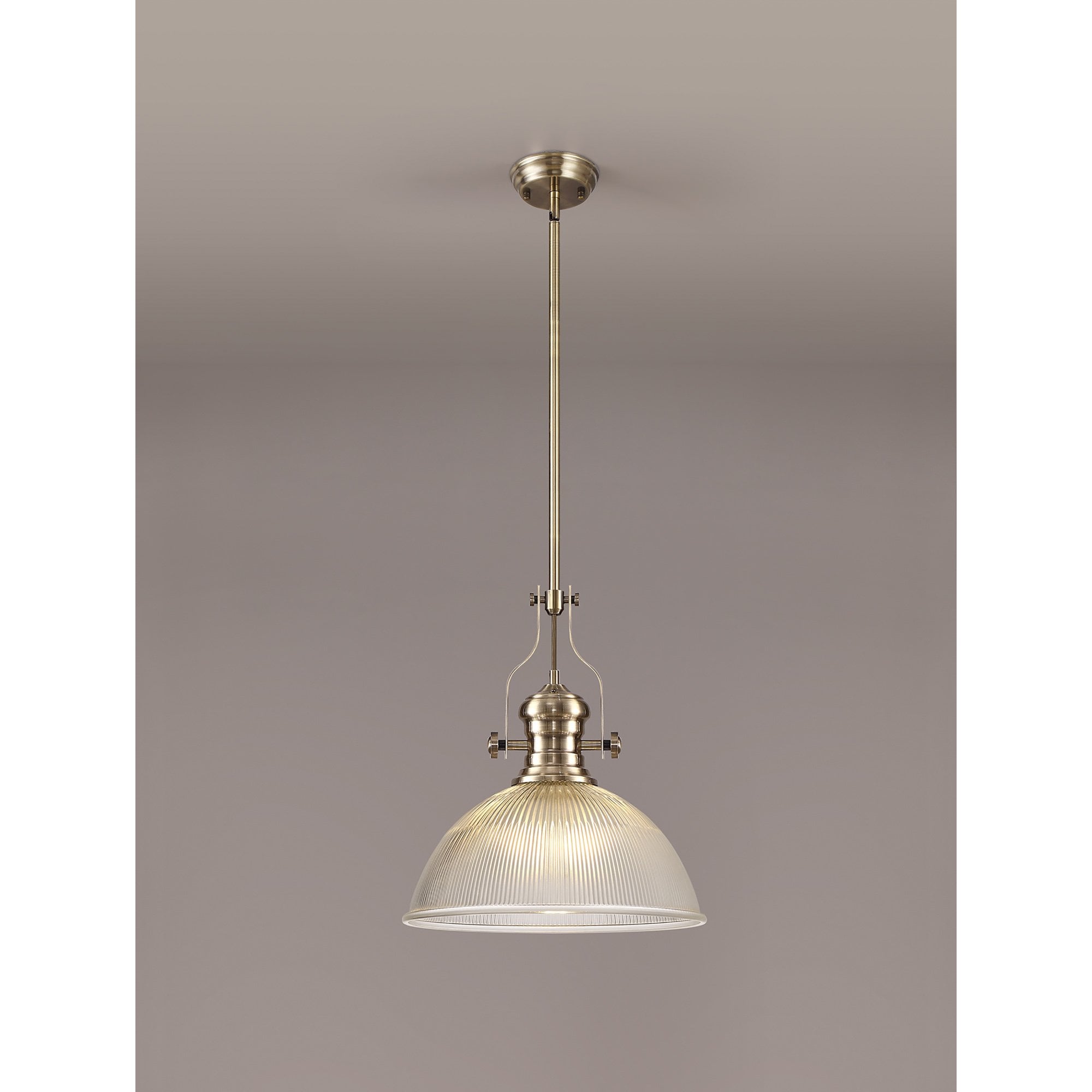 NLK01209 Louis 1 Light Telescopic Pendant With 38cm Dome Glass Shade Antique Brass/Clear