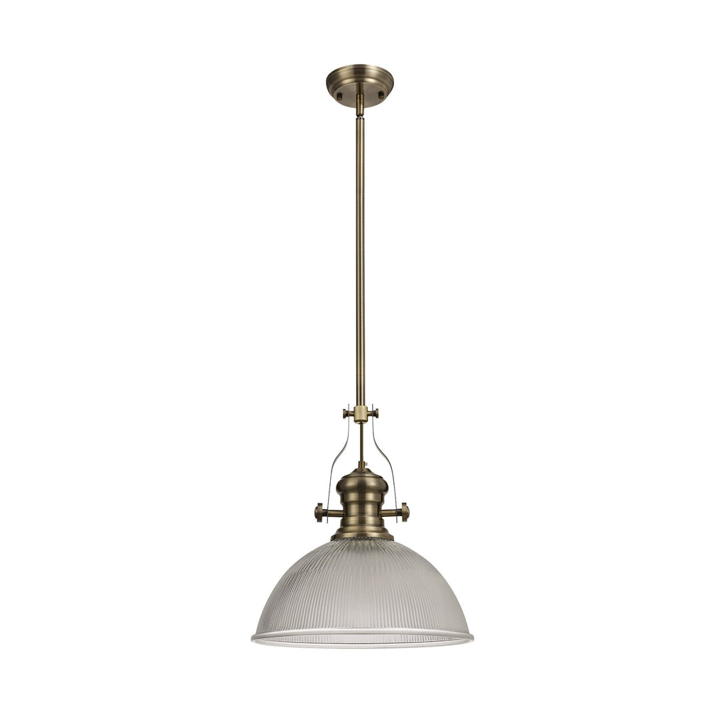 NLK01209 Louis 1 Light Telescopic Pendant With 38cm Dome Glass Shade Antique Brass/Clear