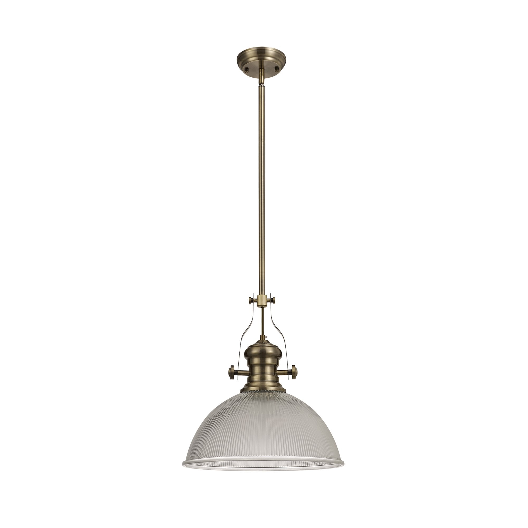 NLK01209 Louis 1 Light Telescopic Pendant With 38cm Dome Glass Shade Antique Brass/Clear