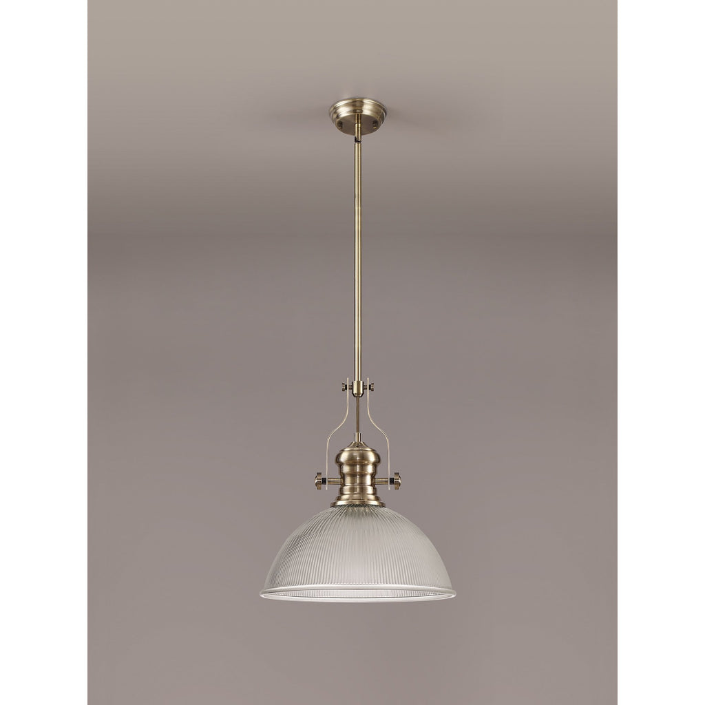 NLK01209 Louis 1 Light Telescopic Pendant With 38cm Dome Glass Shade Antique Brass/Clear