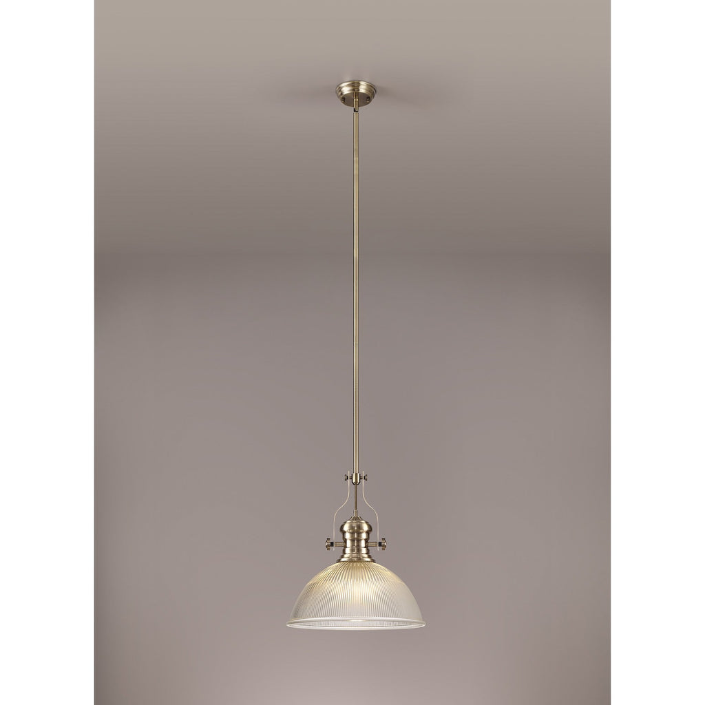NLK01209 Louis 1 Light Telescopic Pendant With 38cm Dome Glass Shade Antique Brass/Clear