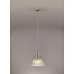NLK01209 Louis 1 Light Telescopic Pendant With 38cm Dome Glass Shade Antique Brass/Clear