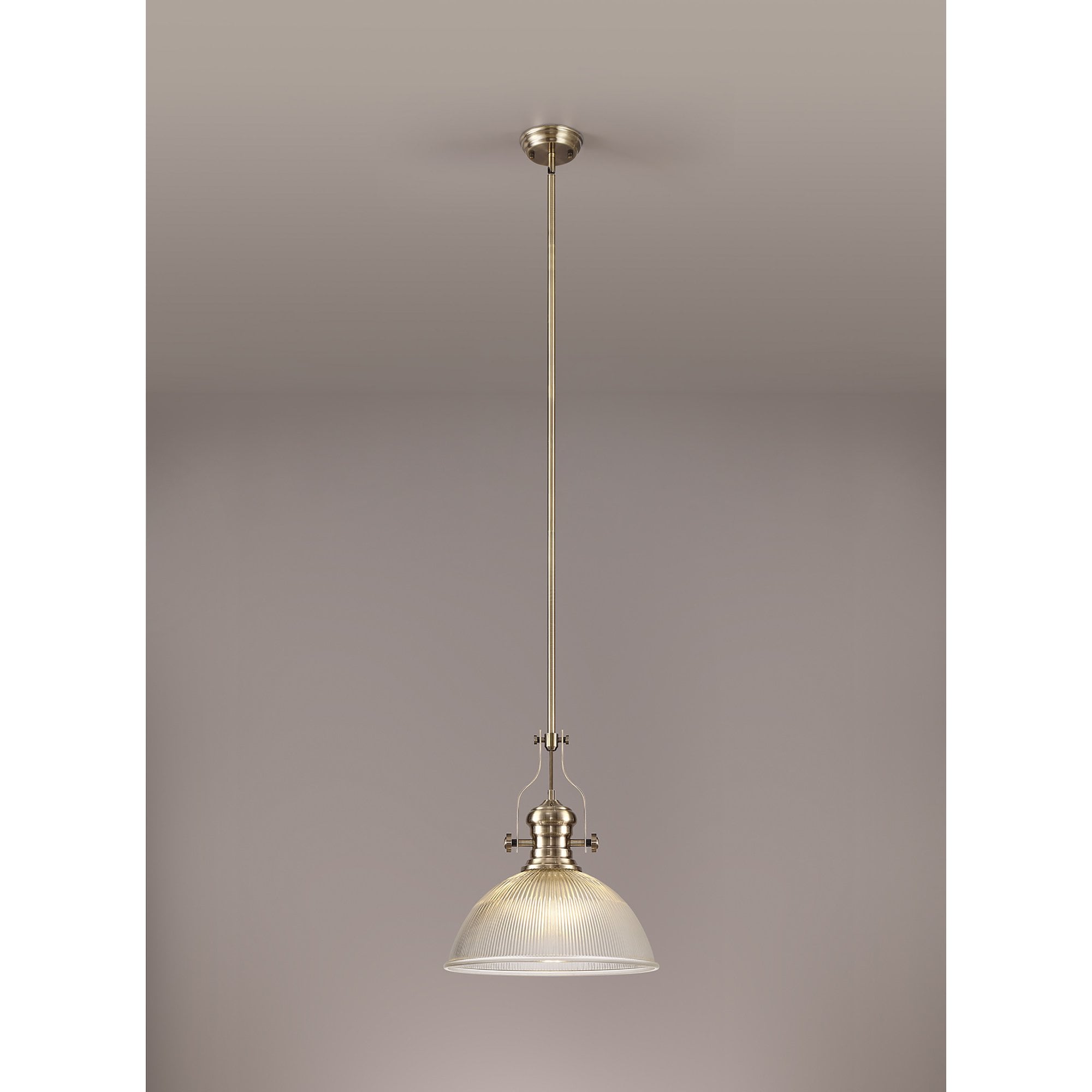 NLK01209 Louis 1 Light Telescopic Pendant With 38cm Dome Glass Shade Antique Brass/Clear