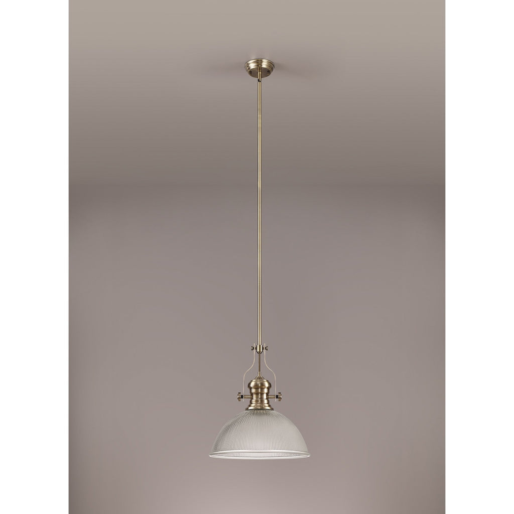 NLK01209 Louis 1 Light Telescopic Pendant With 38cm Dome Glass Shade Antique Brass/Clear