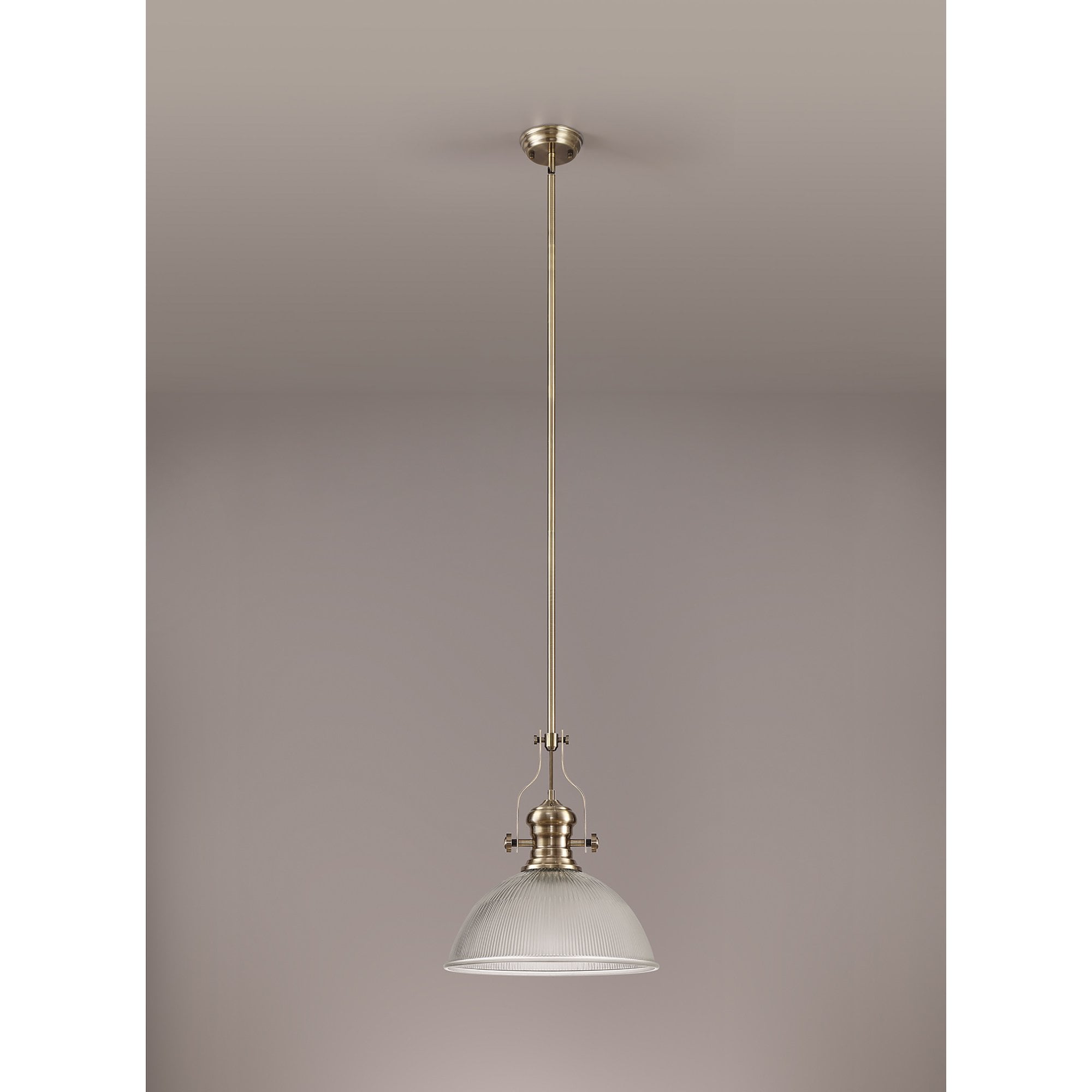 NLK01209 Louis 1 Light Telescopic Pendant With 38cm Dome Glass Shade Antique Brass/Clear