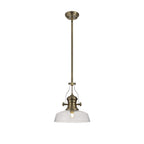 NLK01219 Louis 1 Light Telescopic Pendant With 30cm Flat Round Glass Shade Antique Brass/Clear